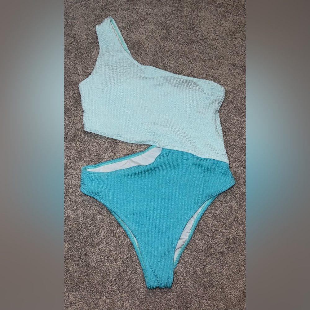 SHEIN One Shoulder Blue and Teal One Piece Swimsuit